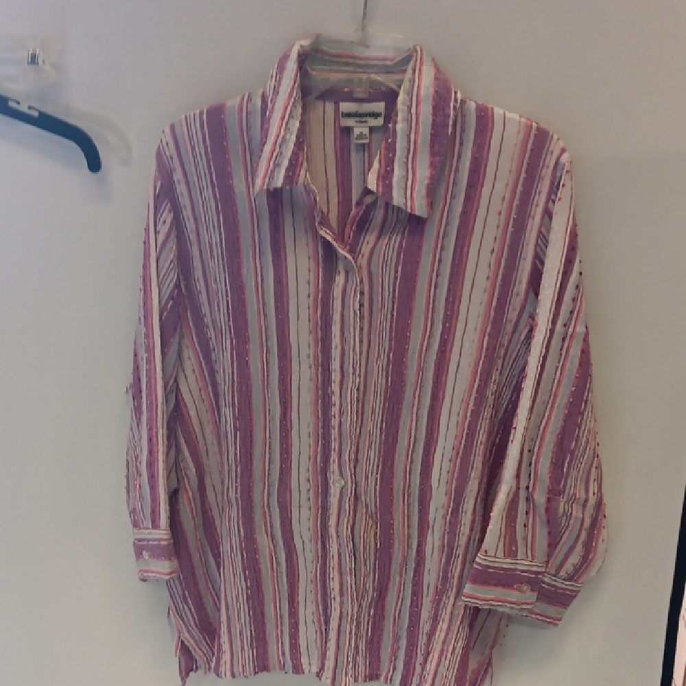 Breckenridge Size 1X Pink Striped Womans Shirt (SKU 543)
